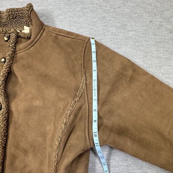 LL Bean Womens Light Brown Coat Button Up Jacket Sherpa Lining High Neck Sz XL - Picture 16 of 16